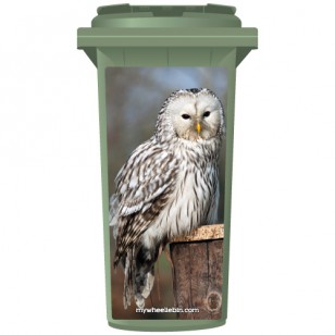 White Owl On Post Wheelie Bin Sticker Panel